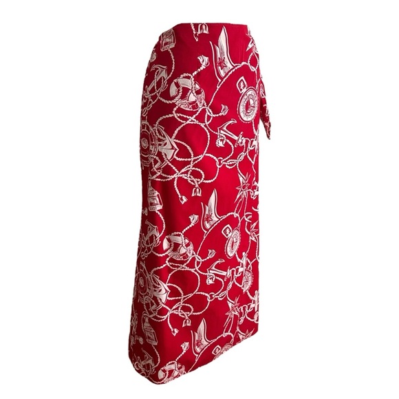 TALBOTS Vintage Red Cotton Nautical MIDI Wrap Skirt Americana Graphic Size 12 - Picture 4 of 14